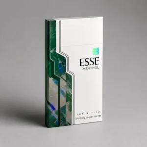 ESSE Menthol Mechanical Green Super Slim packaging photographed for a format and packaging profile page